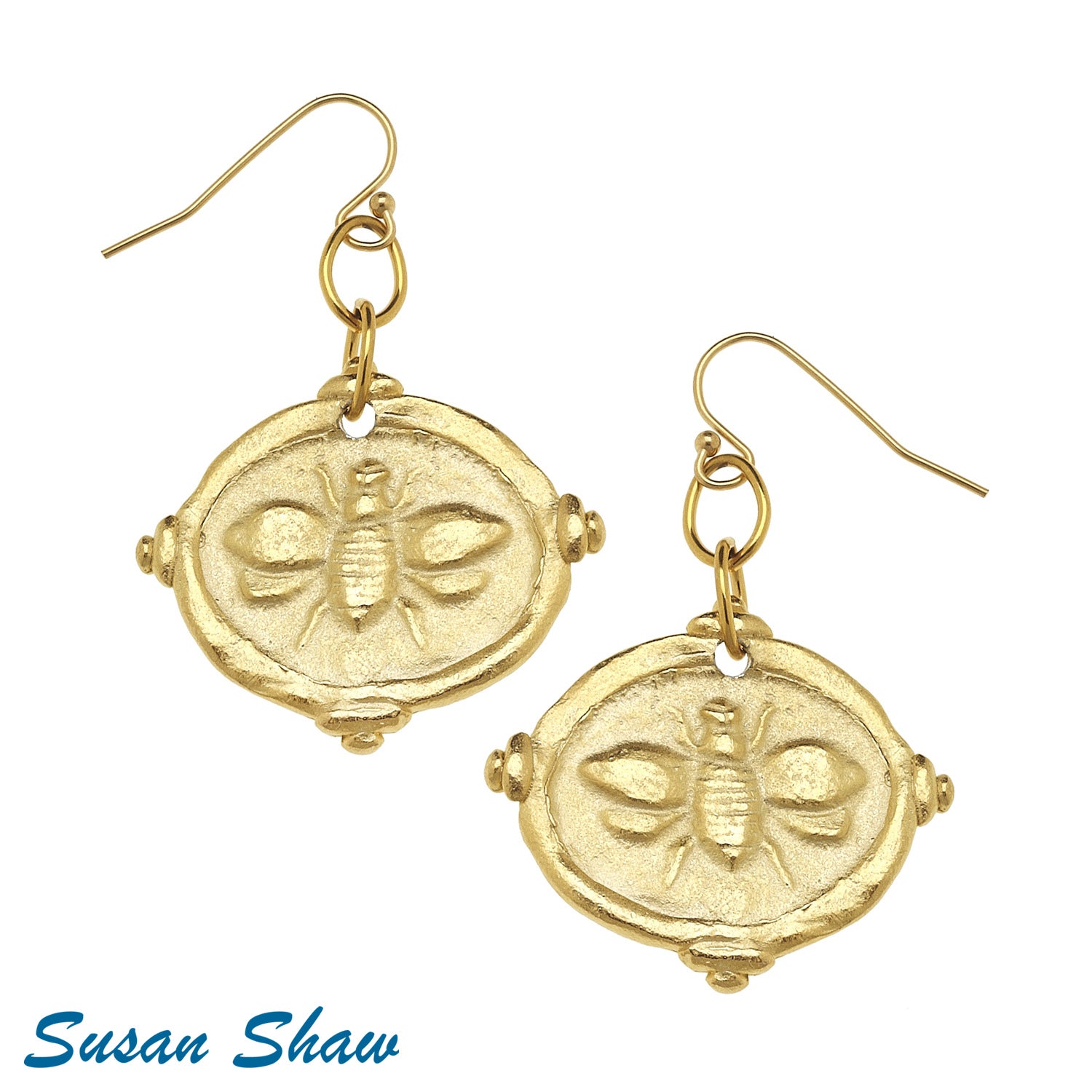 Susan Shaw Handcast Gold Bee Intaglio Earrings