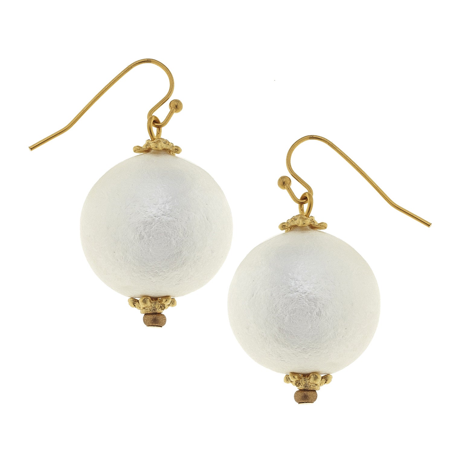 Susan Shaw Jewelry Pearl Earrings, White Cotton Pearl in Gold