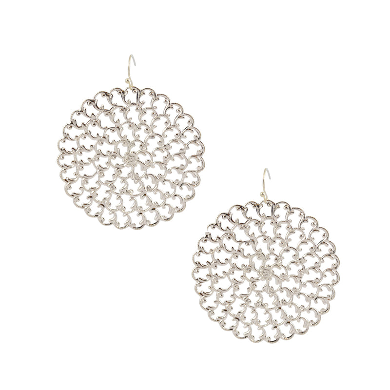 Susan Shaw Silver Plated Round Filigree Dangle Earrings