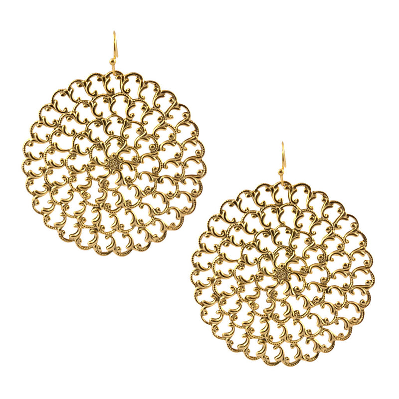 Susan Shaw Gold Plated Round Filigree Dangle Earrings