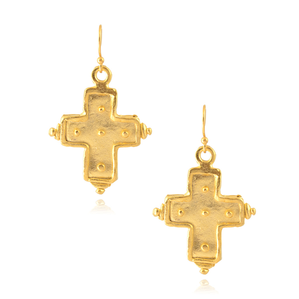 Susan Shaw Gold Plated Dotted Cross Dangle Earrings