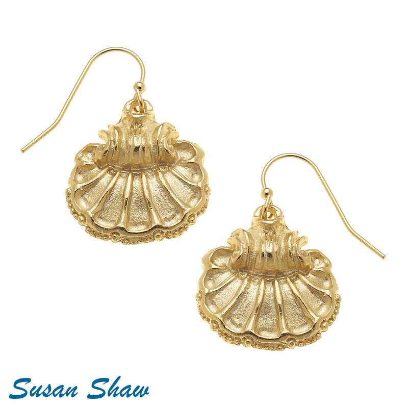 Susan Shaw Handcast Gold Scallop Shell Earrings