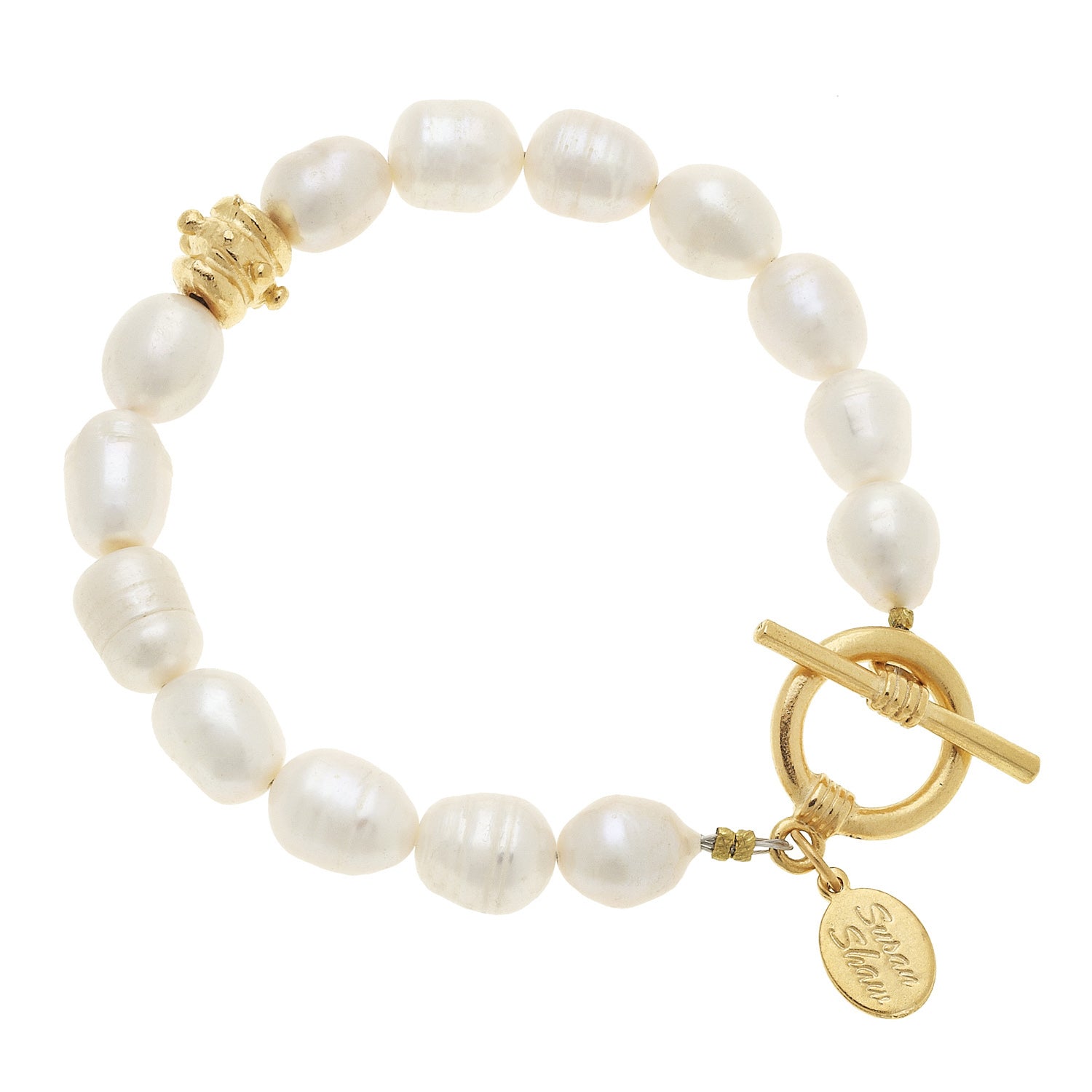 Susan Shaw Handcast Genuine Freshwater Pearl Tennis Bracelet, Gold Plated 8"