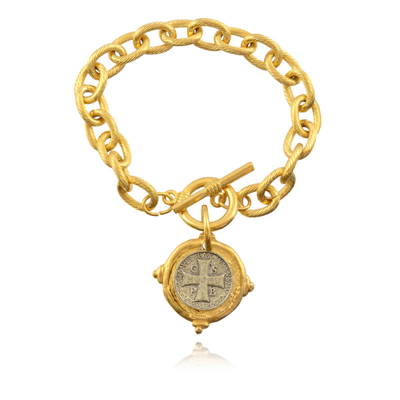 Susan Shaw Italian Intaglio Cross Chain Bracelet, Gold/Silver Plated 8"