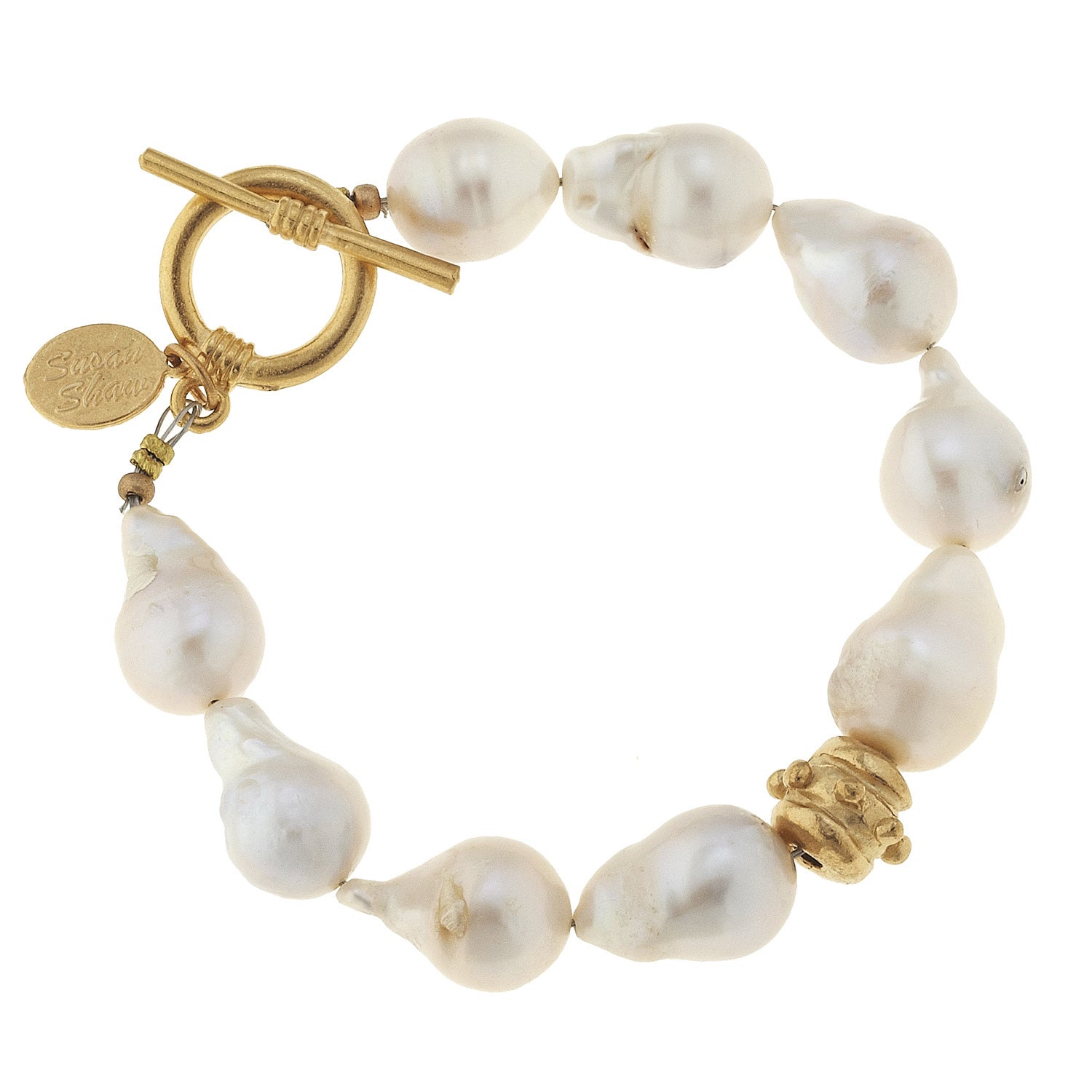 Susan Shaw Jewelry Pearl Bracelet, Large Baroque Freshwater Pearls in Gold