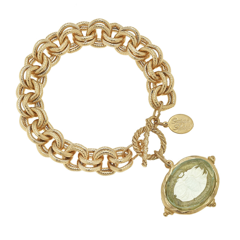 Susan Shaw Venetian Glass Bee Charm Intaglio Chain Bracelet, Gold Plated with Clear Glass