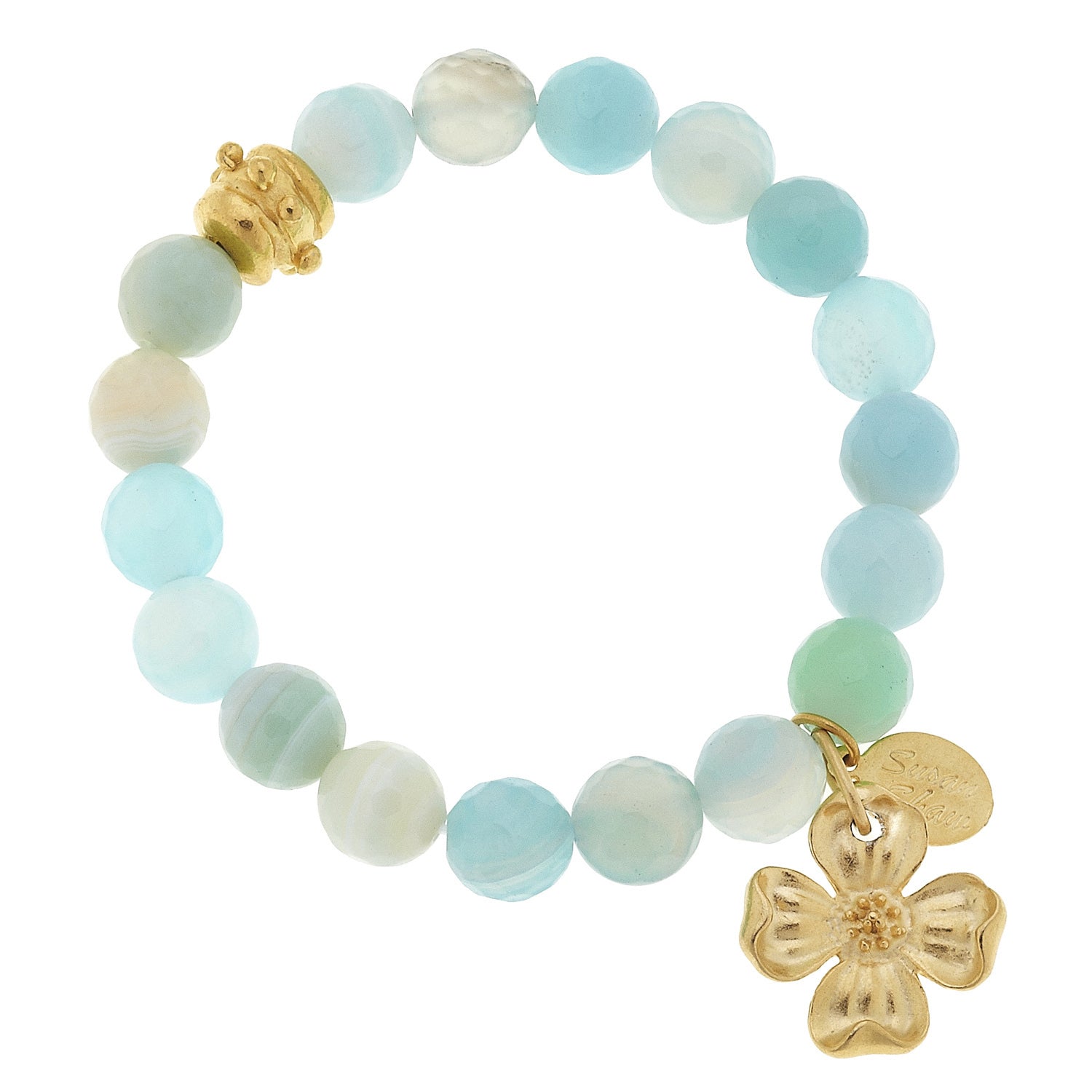 Susan Shaw Clover Seafoam Agate Tennis Bracelet with Toggle Clasp, Gold Plated 8"