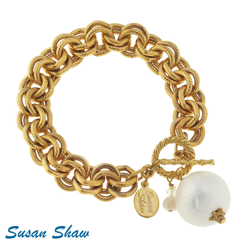 Susan Shaw Handcast Gold with Cotton Pearl Bracelet