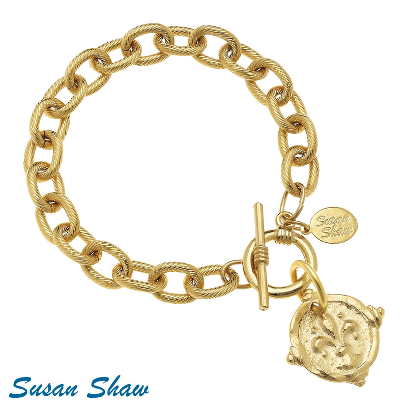 Susan Shaw Handcast Gold "Fleur de Lis" Intaglio Bracelet