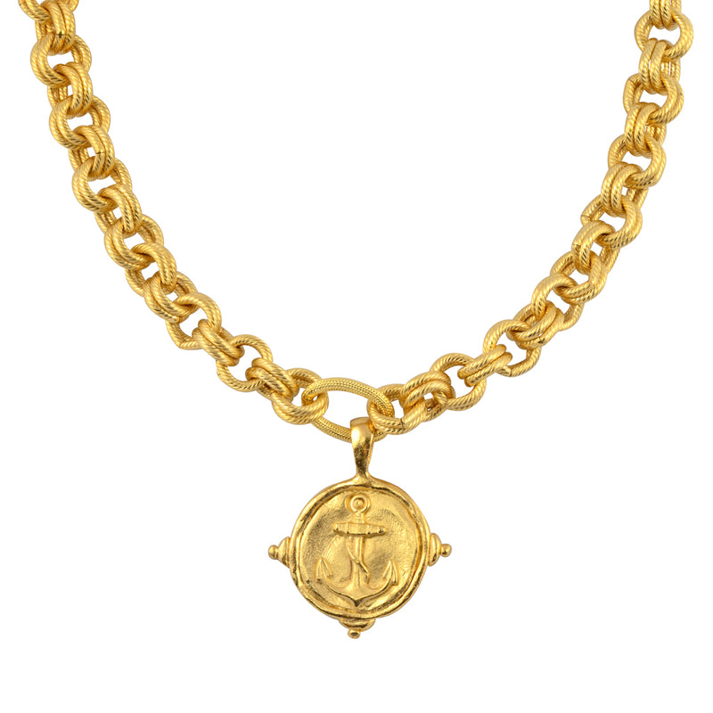 Susan Shaw Handcast Anchor Necklace with Gold Plated Link Chain
