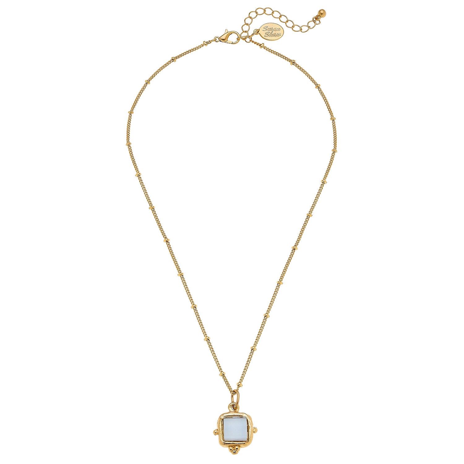 Susan Shaw Gold Plated Crystal Square Pendant Necklace
