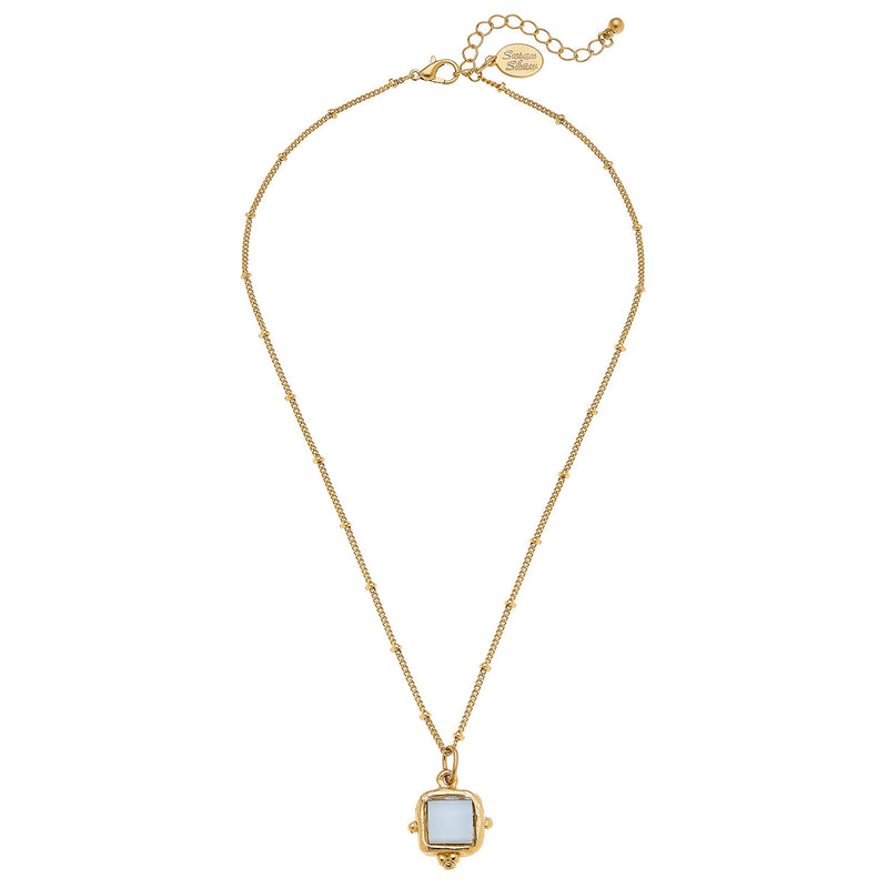 Susan Shaw Gold Plated Crystal Square Pendant Necklace