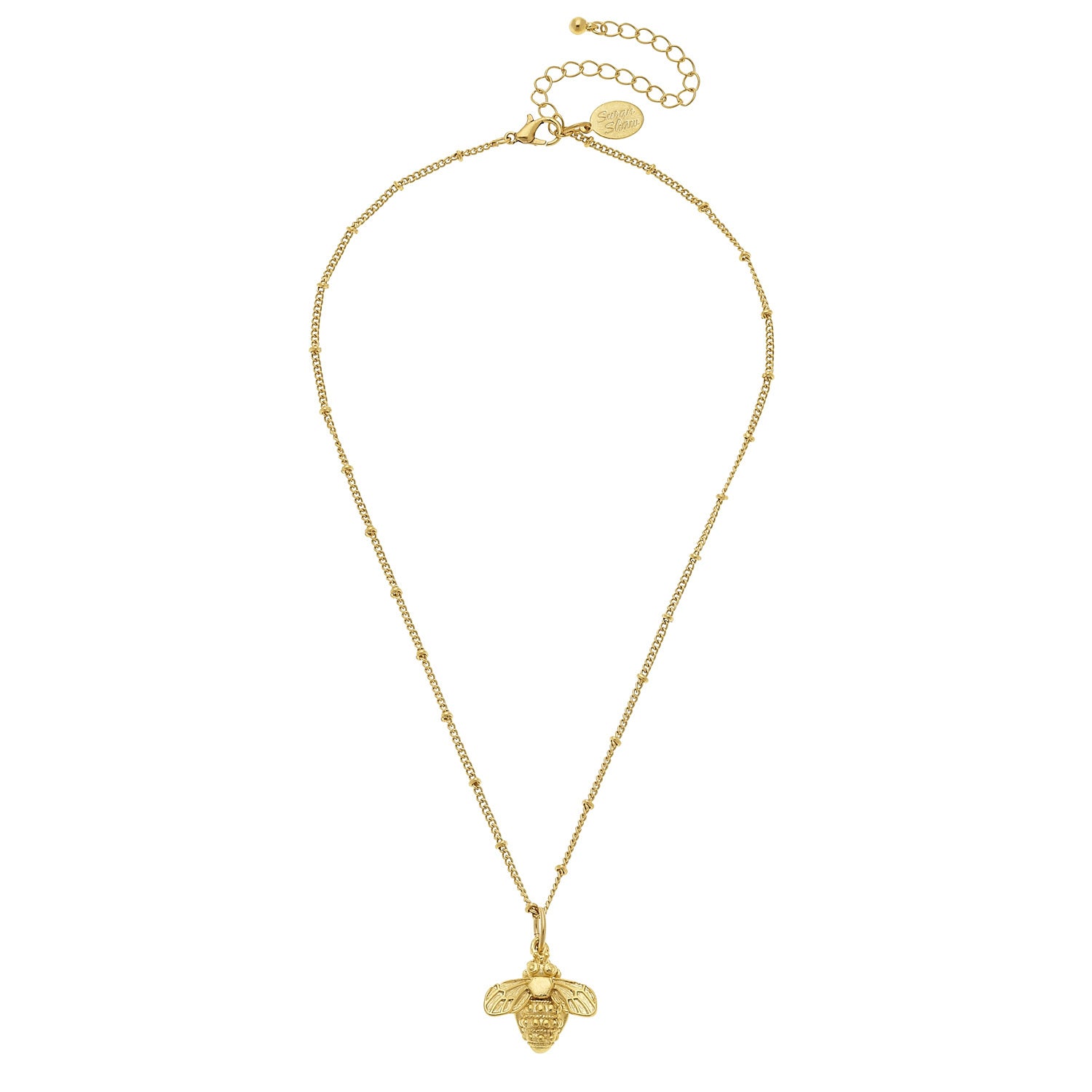 Susan Shaw Bee Chain Necklace, Gold Plated Pendant, 16+3"