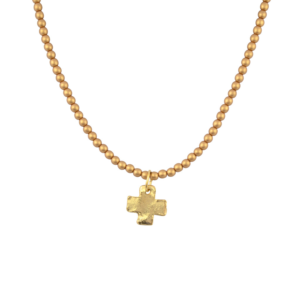 Susan Shaw Gold Plated Cross Pendant Necklace with Beaded Chain, Goldtone 20"
