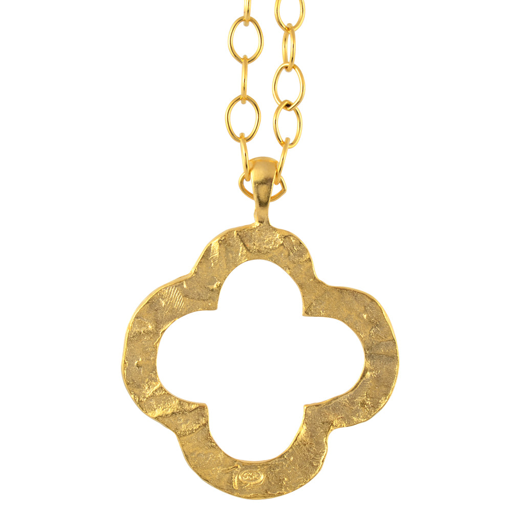 Susan Shaw Gold Plated Handcast Gold Clover Pendant Necklace with Long Chain, 20"