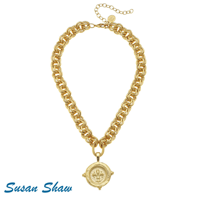 Susan Shaw Handcast Gold "Fleur de Lis" Intaglio Necklace