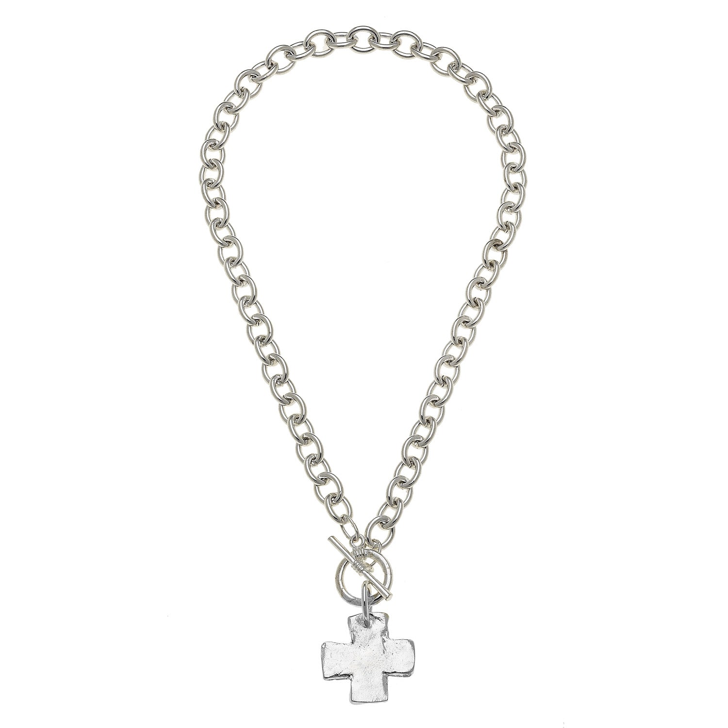 Susan Shaw Silver Cross Toggle Necklace, 18"