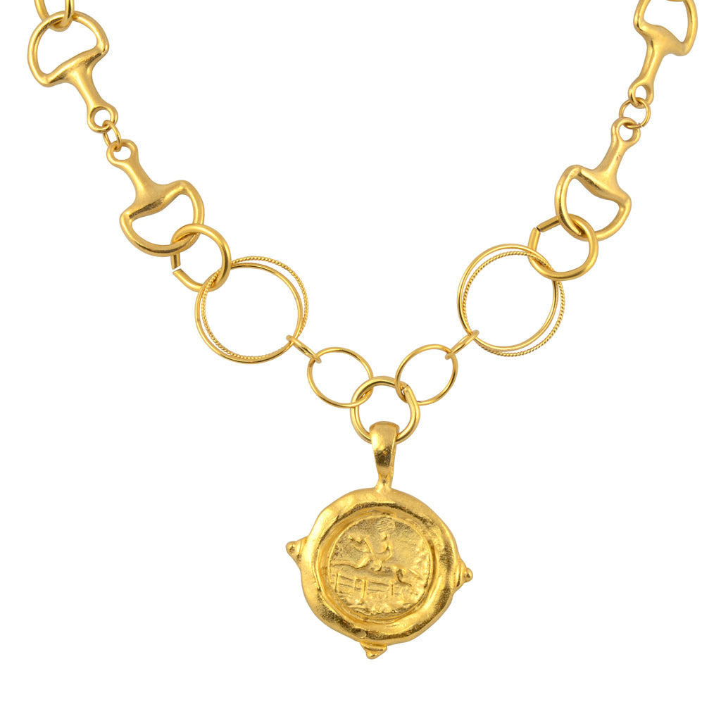Susan Shaw Handcast Equestrian Horse-Bit Pendant Necklace, Gold Plated
