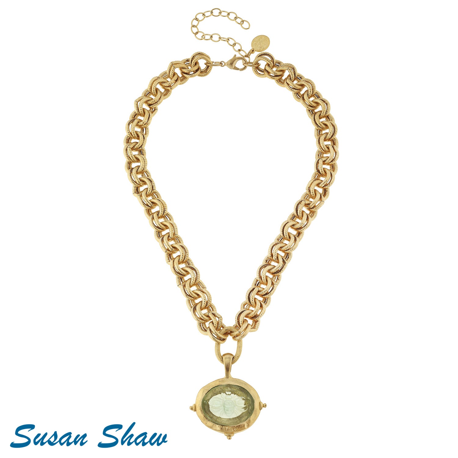 Susan Shaw Clear Venetian Glass Bee Intaglio on Gold Chain Necklace