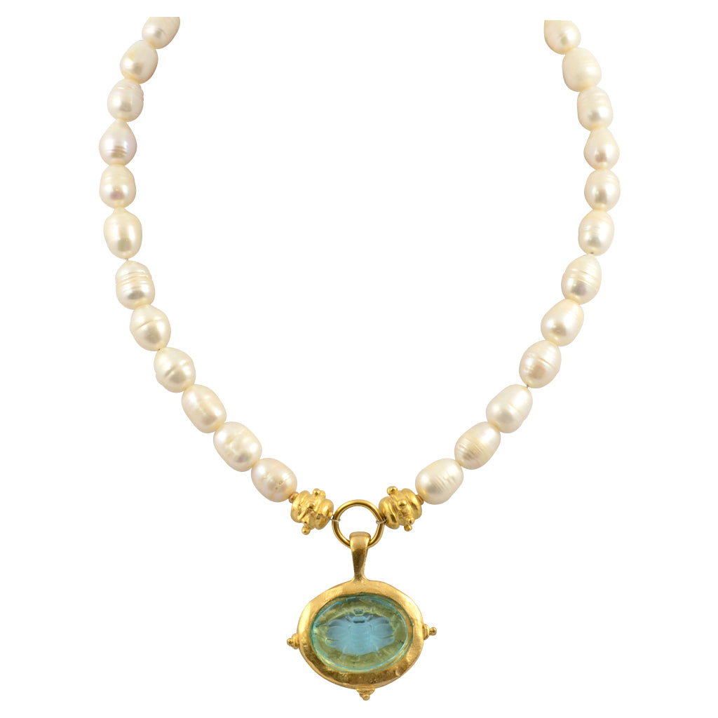 Susan Shaw Venetian Glass Bee Intaglio Pearl Necklace, 50% OFF