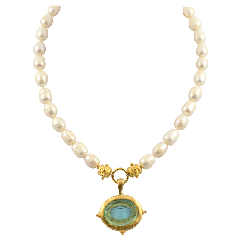 Susan Shaw Pearl Venetian Glass Bee Necklace,  Gold Plated Pendant