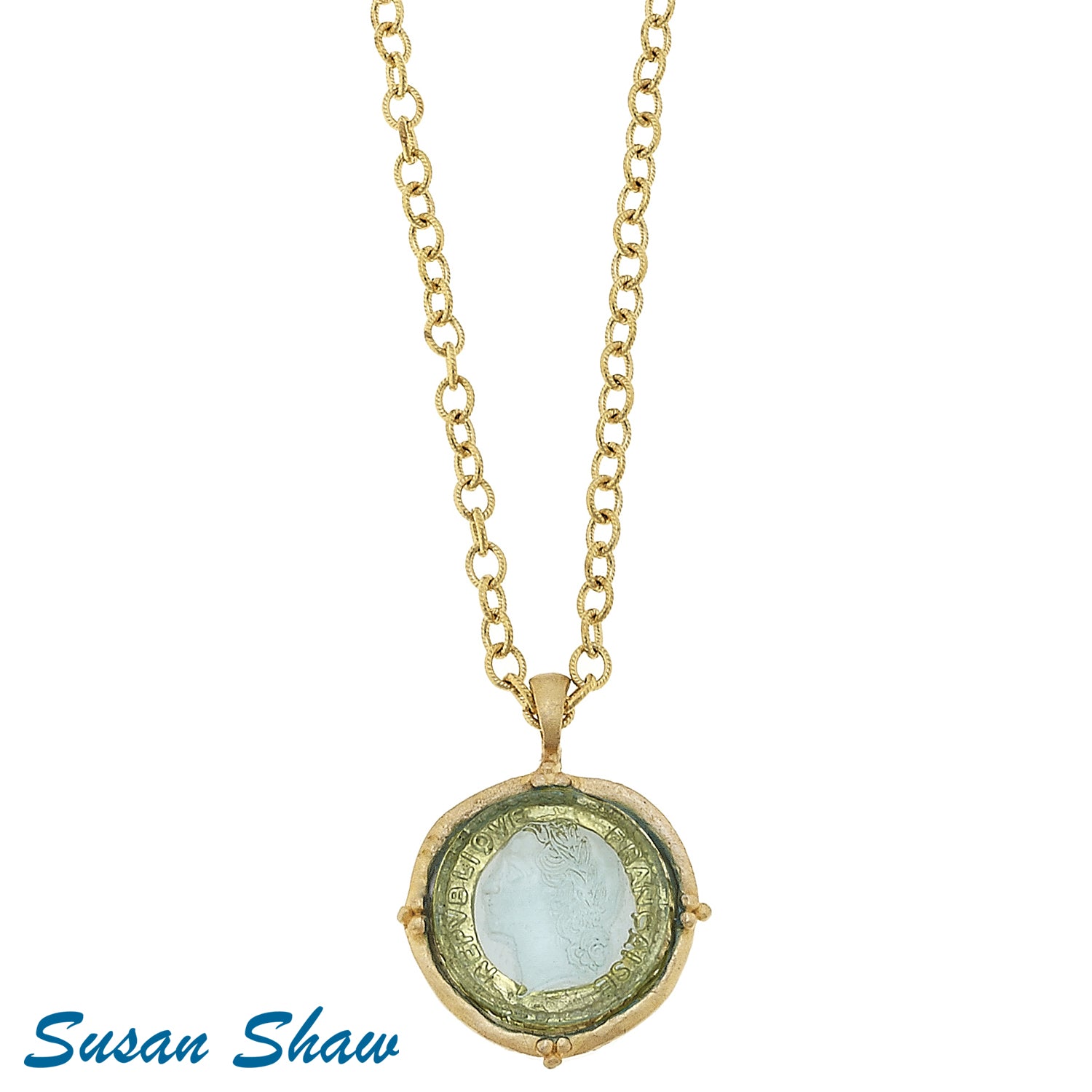 Susan Shaw 30" Clear Venetian Glass Coin on Chain Necklace