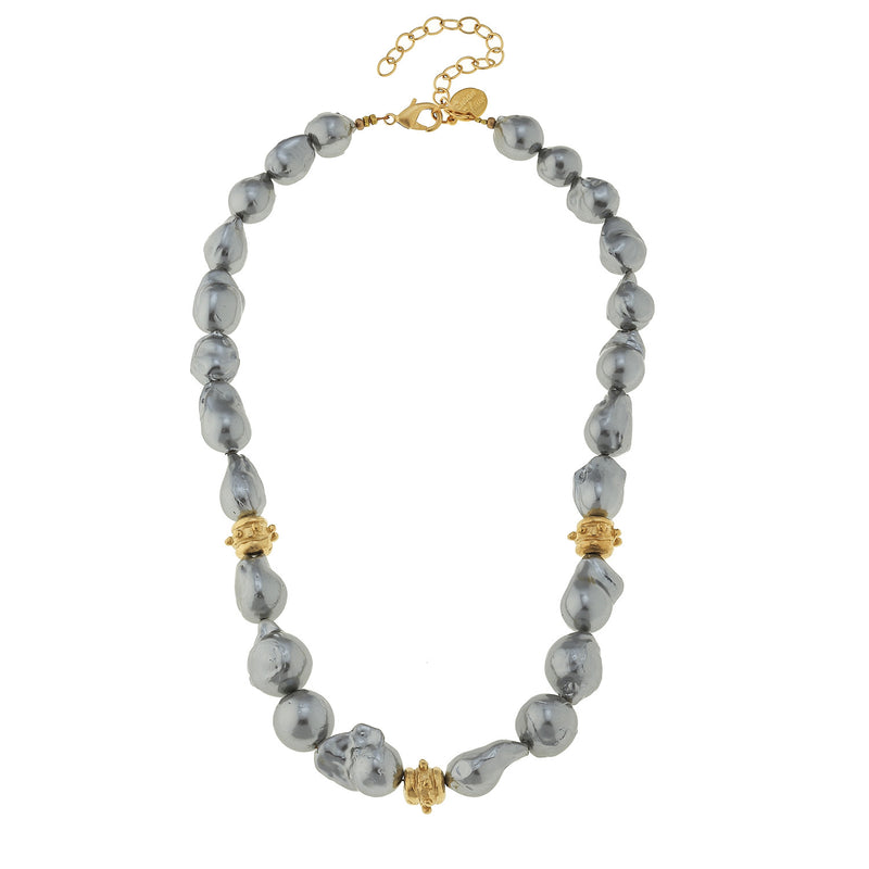 Susan Shaw Large Gray Pearl Necklace With Gold Accents