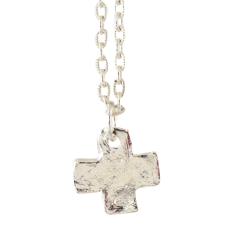 Susan Shaw Silver Plated Greek Cross Pendant Necklace with Textured Chain, 18"