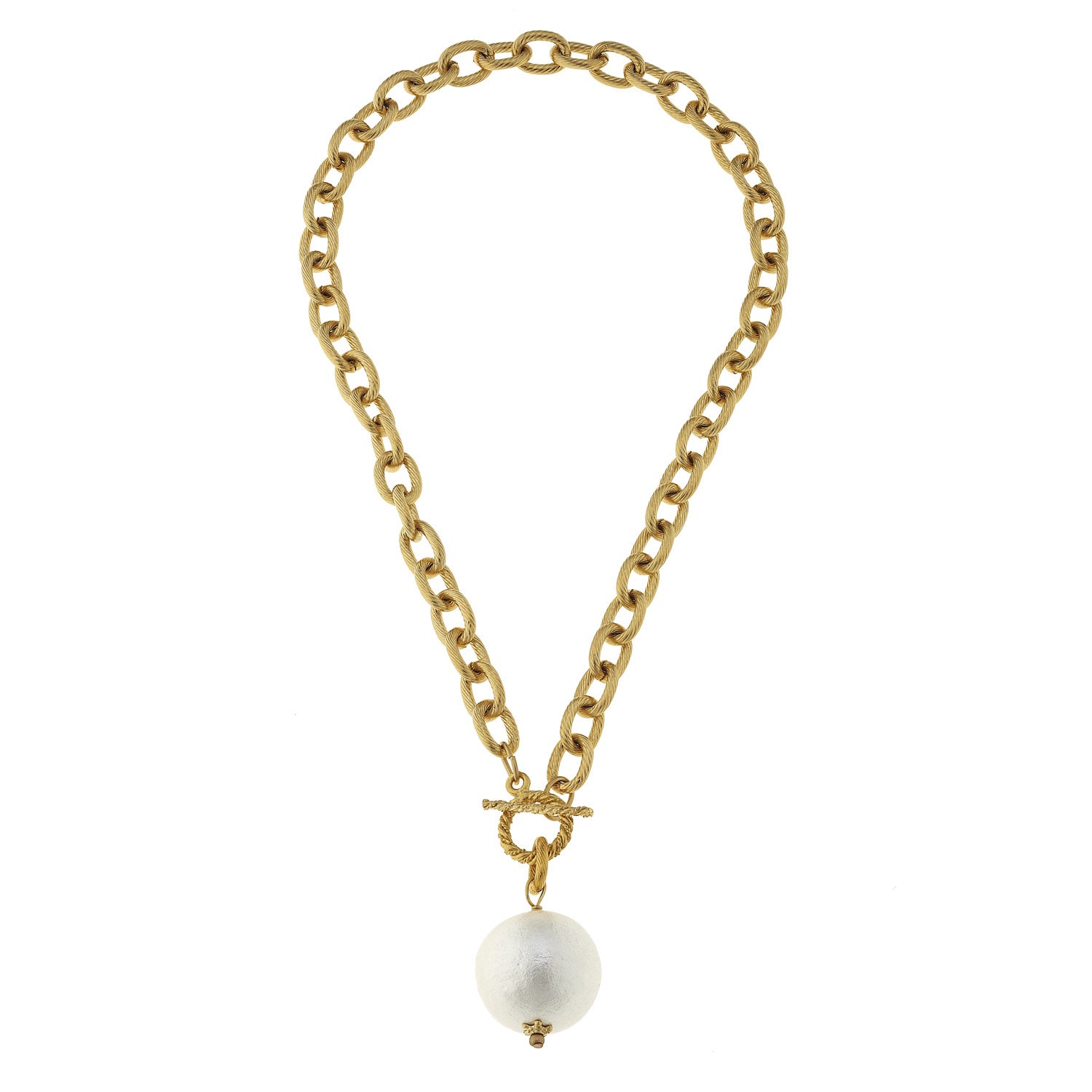 Susan Shaw Jewelry Pearl Necklace, White Cotton Pearl Pendant in Gold