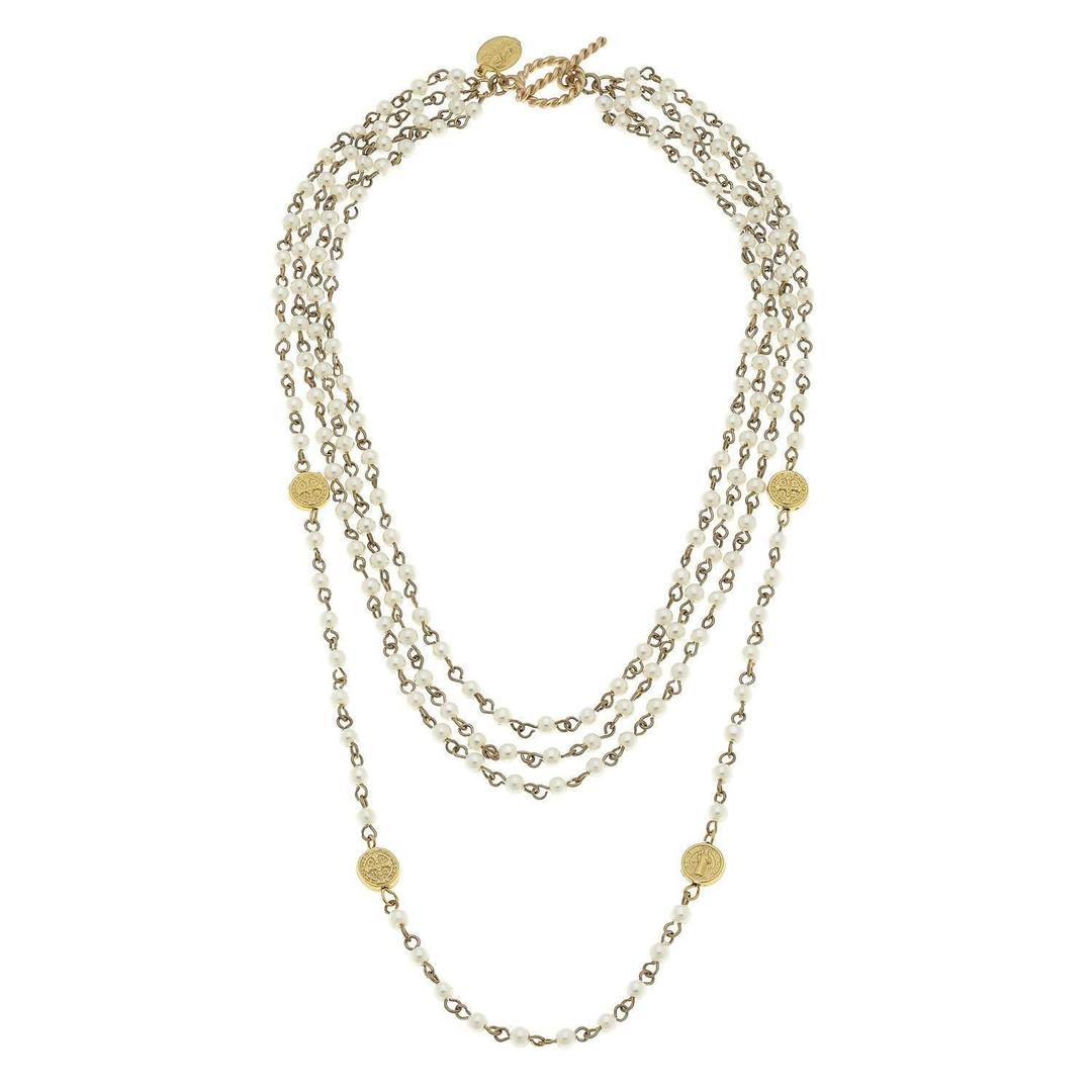 Susan Shaw 24kt Gold Handcast Gold Ivory Pearl Linked Necklace