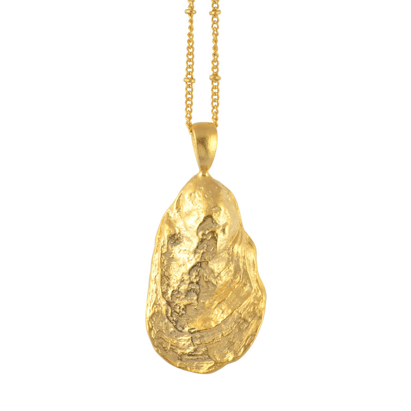 Susan Shaw Handcast Oyster Shell Shaped Pendant Necklace, Gold Plated 