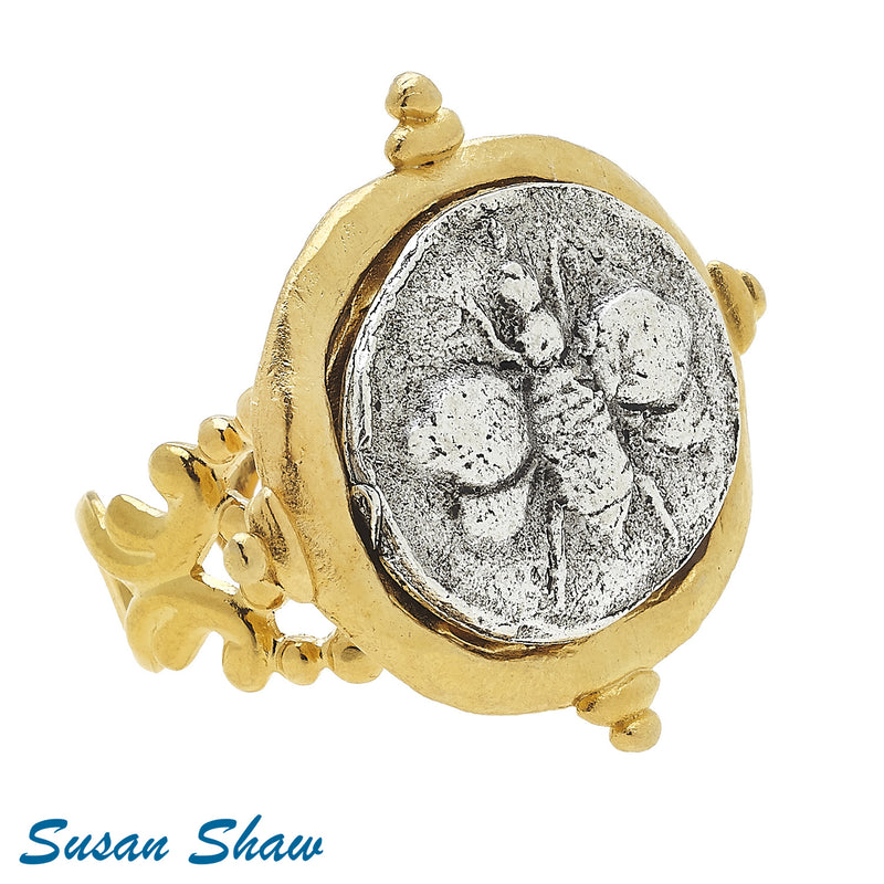 Susan Shaw Handcast Gold & Silver Intaglio "Bee" Adjustable Ring