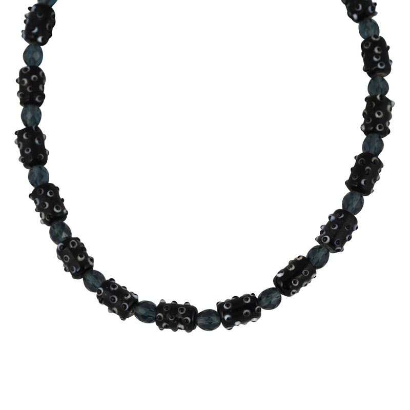 Susan Shaw Jewelry Black Glass Bead Necklace in Gold