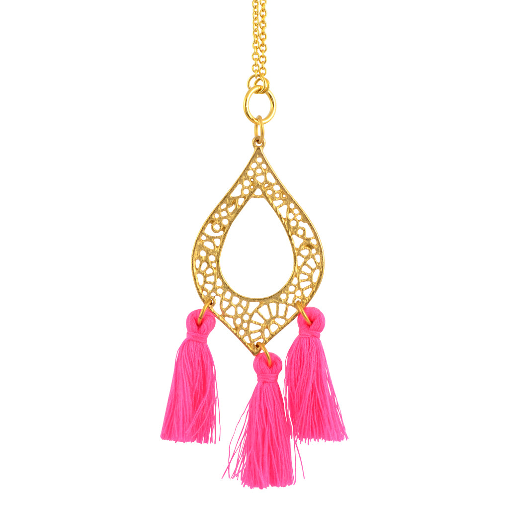 Susan Shaw Gold Plated Pink Tassel Pendant Necklace
