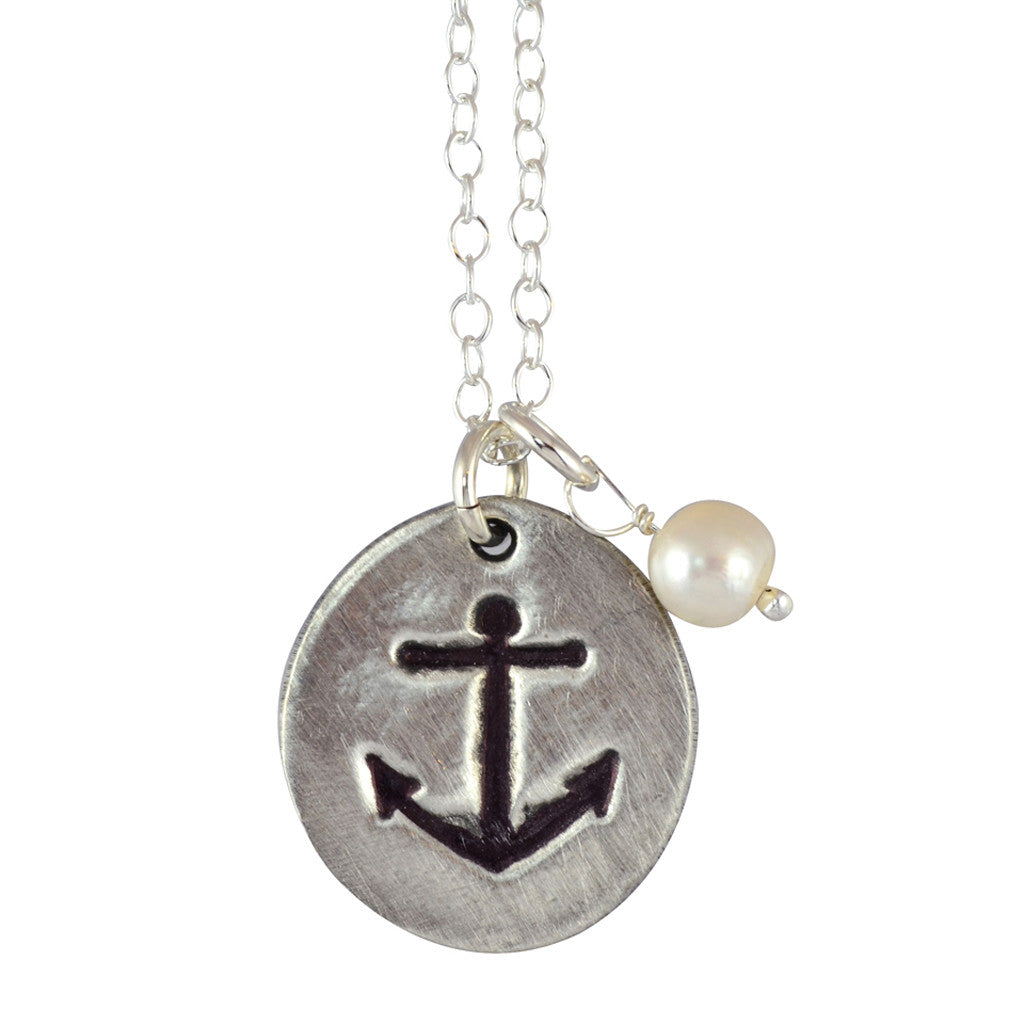 The Vintage Pearl Refuse to Sink Anchor Pearl Necklace, Silver Plated